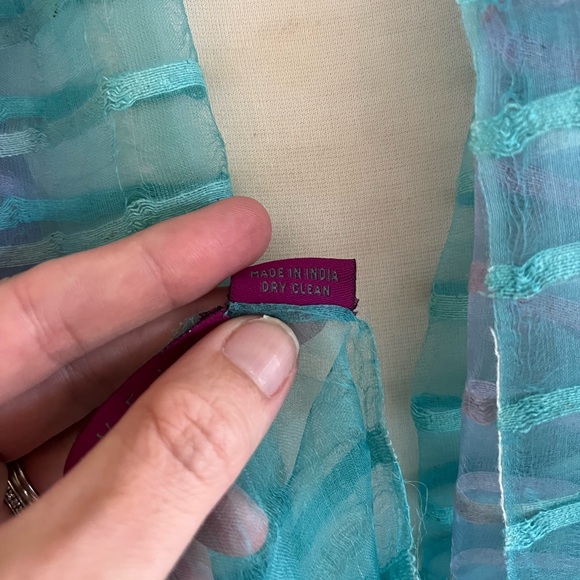 Silk Teal and Purple Sheer Scarf - Picture 7 of 14